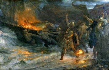 the funeral of a viking Victorian Frank Dicksee Oil Paintings